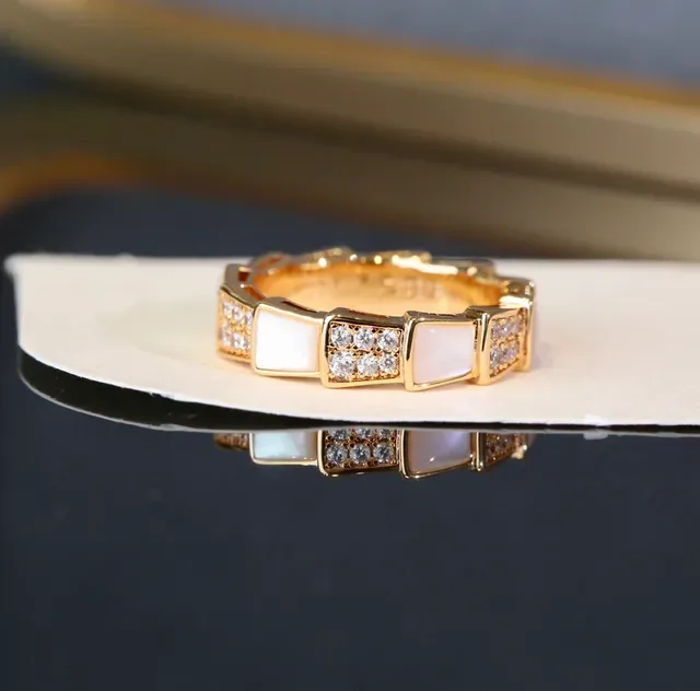 Gold White Geometric Segmented Band Pavé-Set Crystals Ring 8