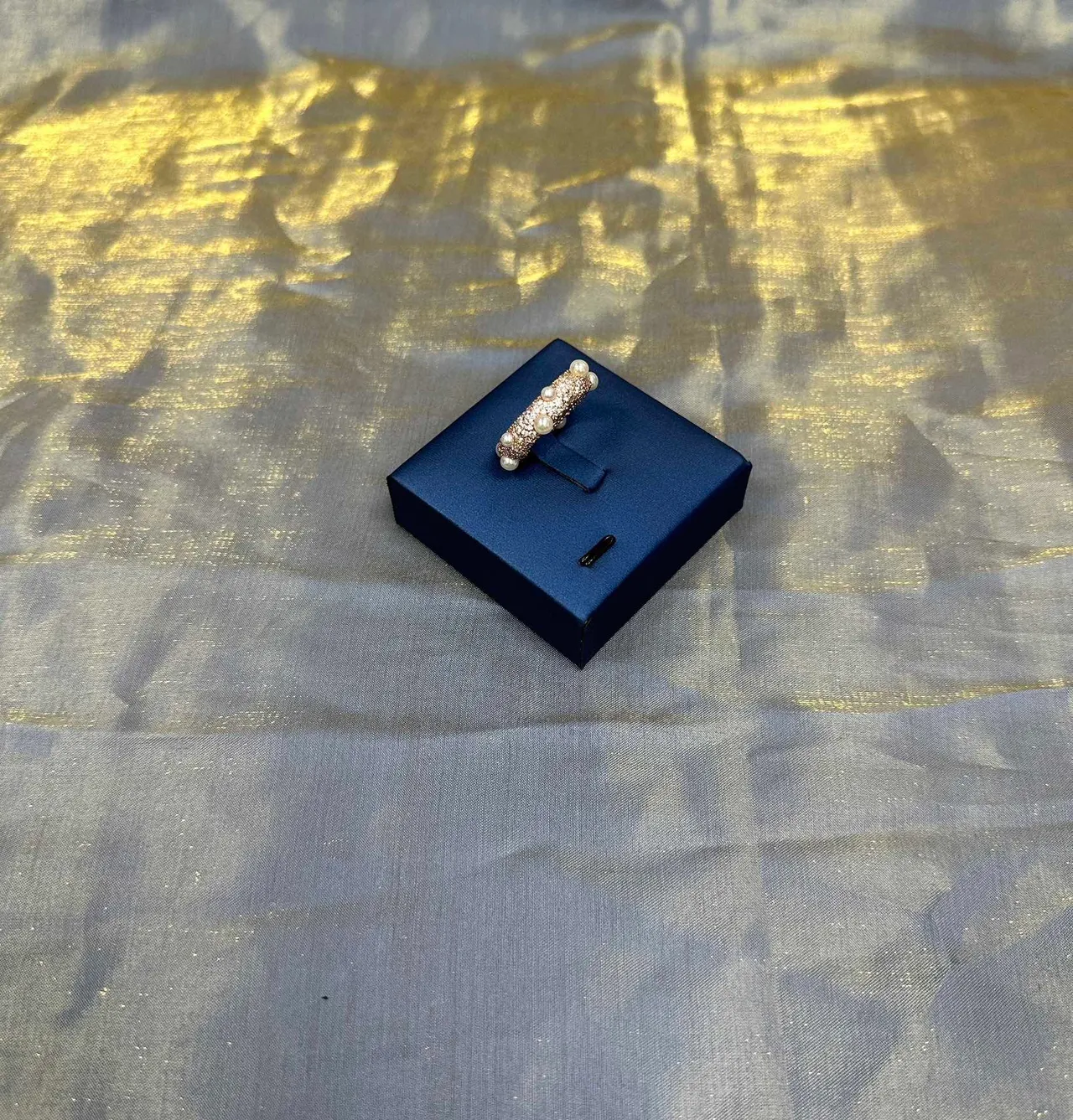 Gold White Pearl-Embellished Pavé-Set Ring 9