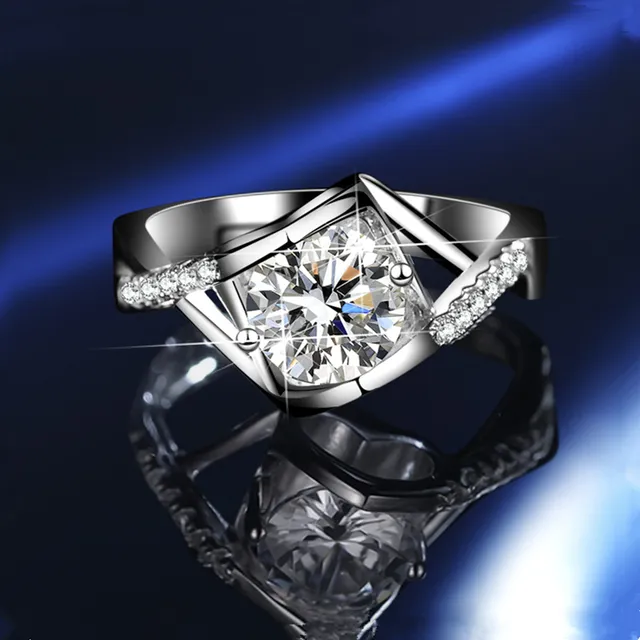 GRA Moissanite Solitaire Silver White Six-Prong Setting Ring 8