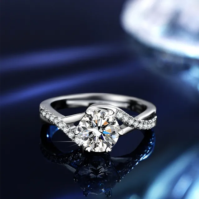 GRA Moissanite Solitaire Silver White Six-Prong Setting Ring 14