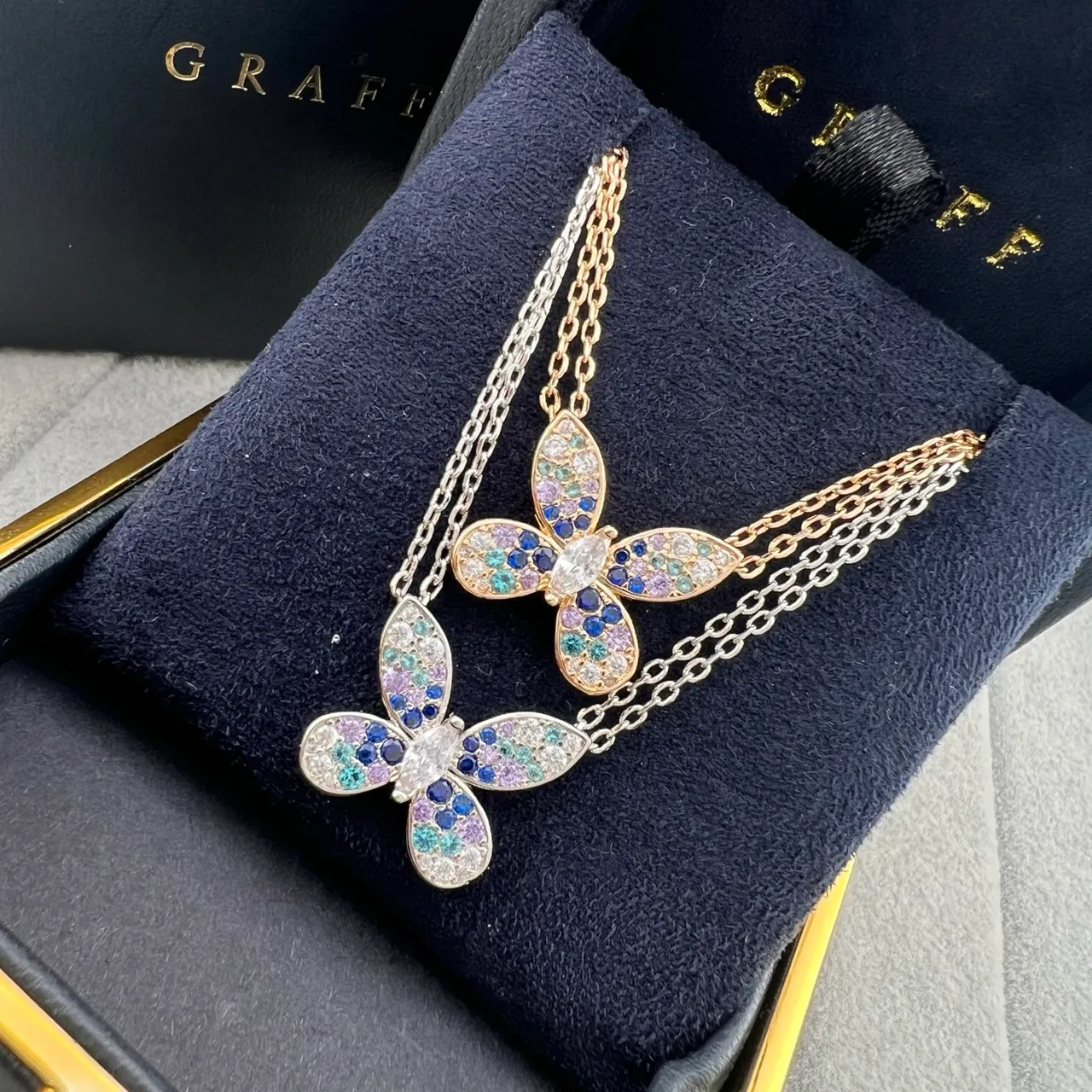 Graff Butterfly Multicolor Gemstone Pendant Necklaces 4