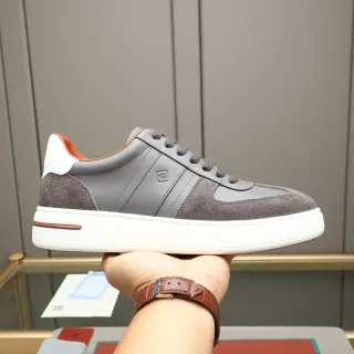Gray and White Suede Leather Platform Sneaker