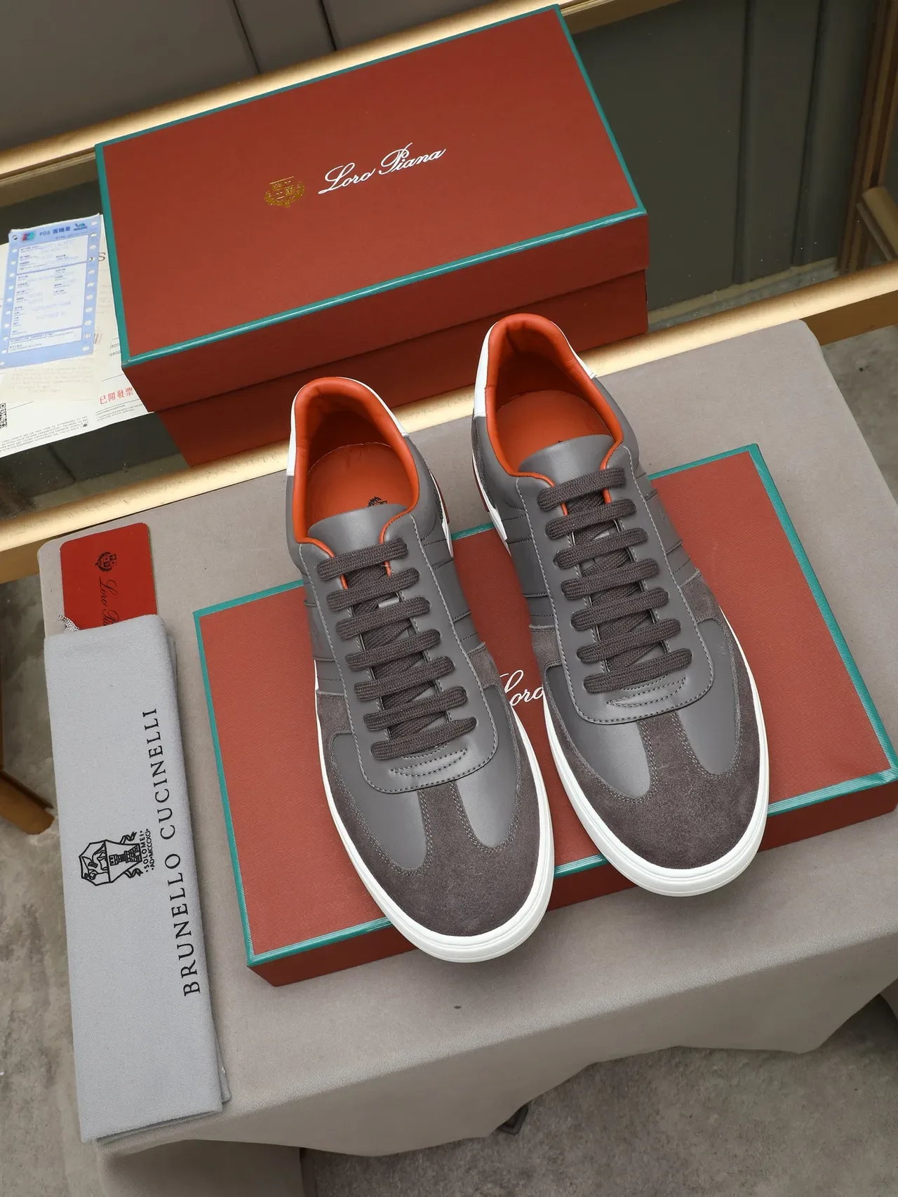 Gray and White Suede Leather Platform Sneaker 2