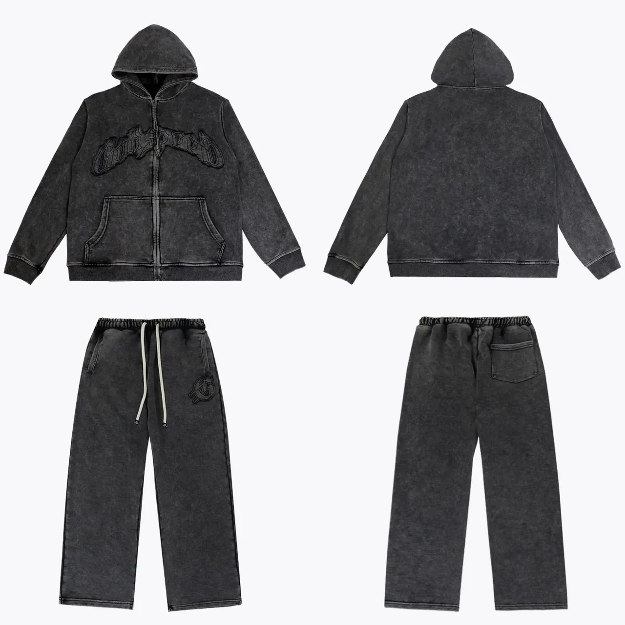 Hoodie gris et noir à fermeture éclair complète et logo brodé 2