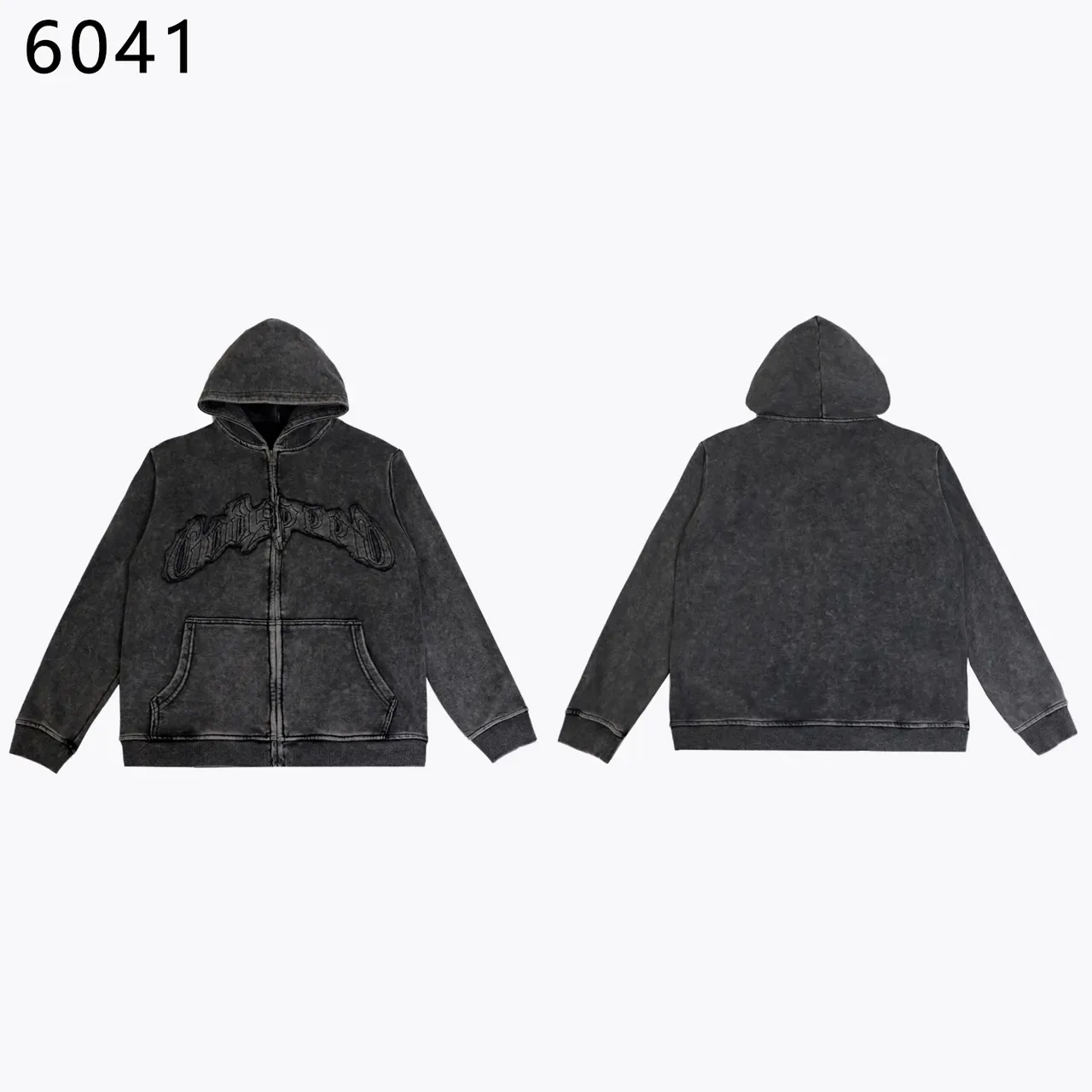 Hoodie gris et noir à fermeture éclair complète et logo brodé 4