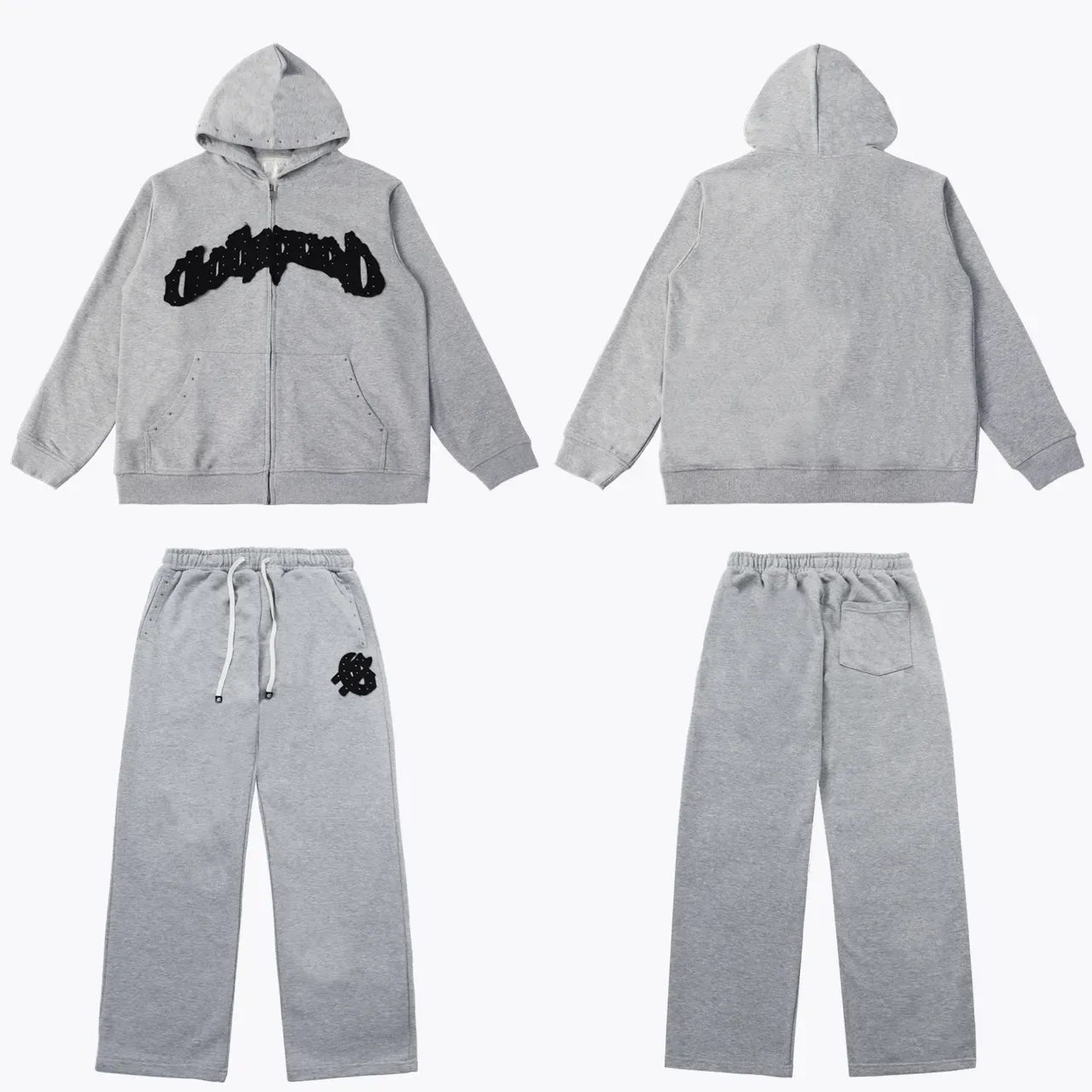 Hoodie gris et noir à fermeture éclair complète et logo brodé 5