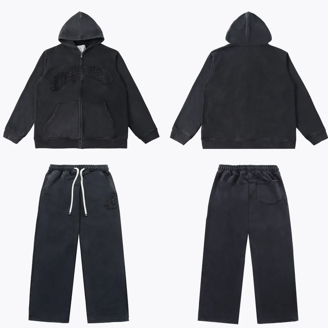 Hoodie gris et noir à fermeture éclair complète et logo brodé 6