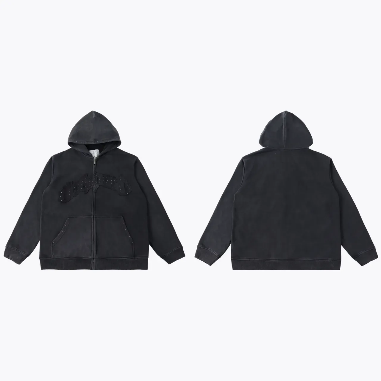 Hoodie gris et noir à fermeture éclair complète et logo brodé 9