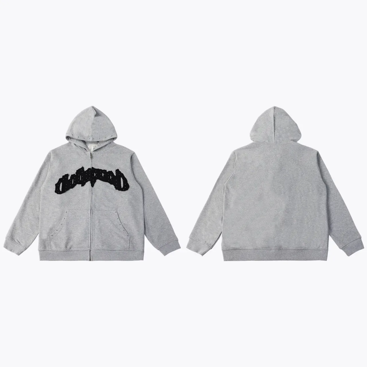 Hoodie gris et noir à fermeture éclair complète et logo brodé 10
