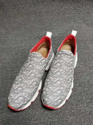 Gray Red Slip-On Geometric-Print Upper Sneakers 5
