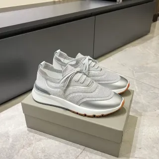 Gray Silver Knit Upper Metallic Toe Cap Sneakers