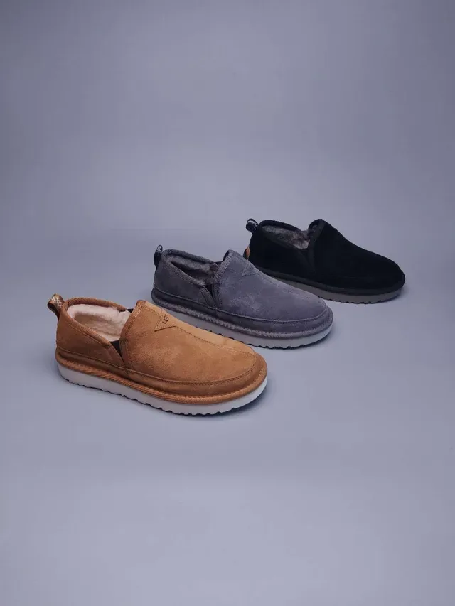 Gray Suede Shearling-Lined Slip-On Loafers 2