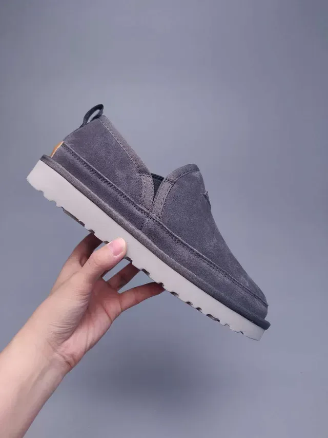 Gray Suede Shearling-Lined Slip-On Loafers 4