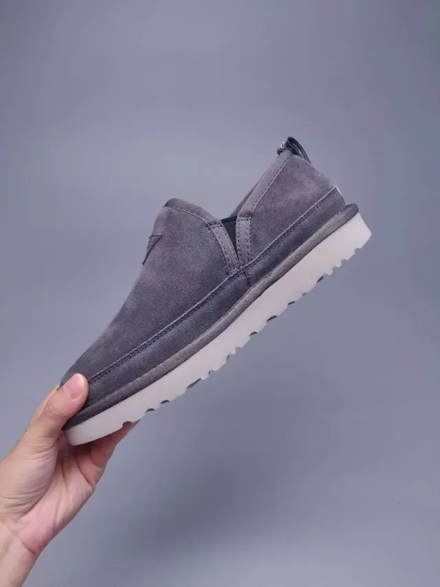 Gray Suede Shearling-Lined Slip-On Loafers 5