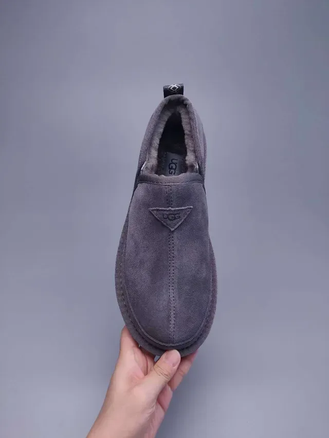 Gray Suede Shearling-Lined Slip-On Loafers 8