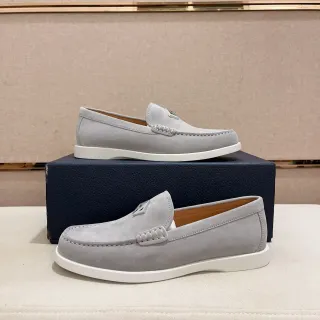 Moc-Toe Stitching Loafer جلد ثعلب رمادي أبيض