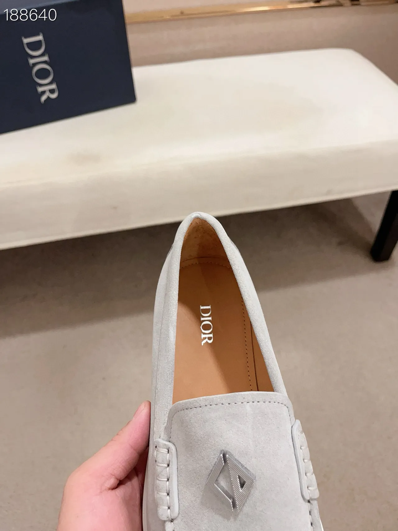 Gray White Suede Upper Moc-Toe Stitching Loafer 8