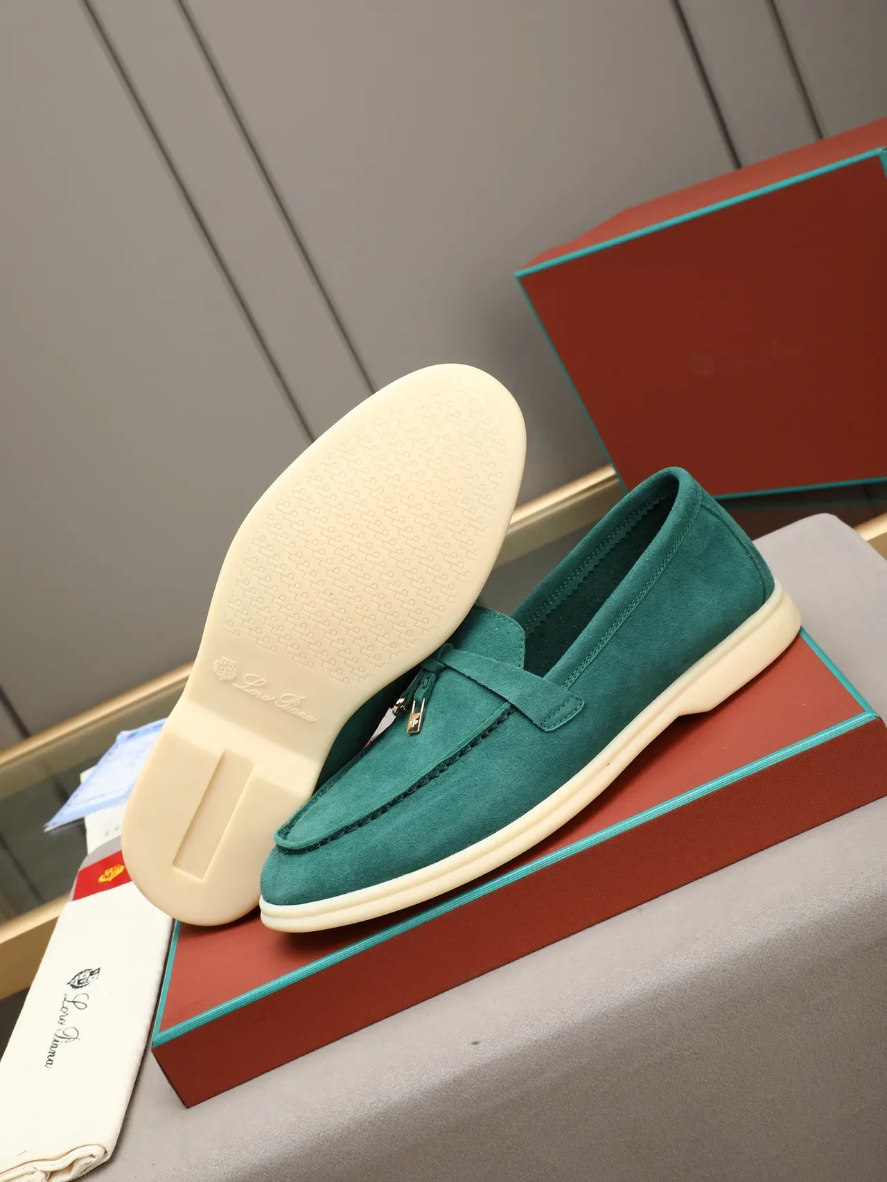 Green Beige Suede Upper Crepe-Style Sole Loafer 4