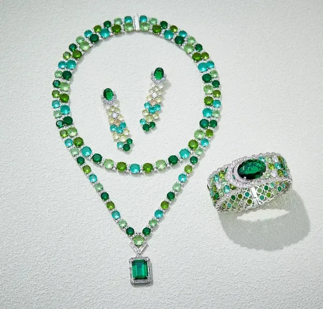 Green Blue Multi-Strand Gemstone-Encrusted Necklace 4