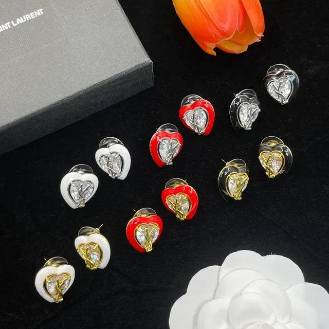 Heart-Shaped Enamel and Crystal Stud Earrings 2