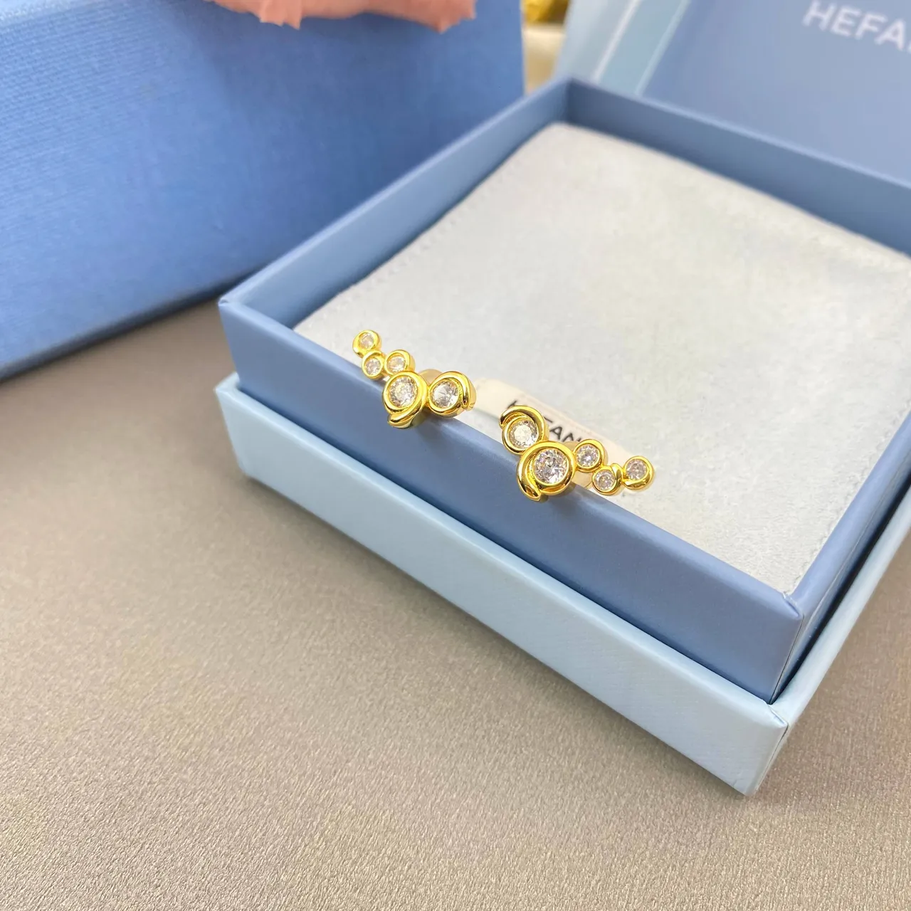 HEFANG Gold-Tone Clustered Round Stone Stud Earrings 5