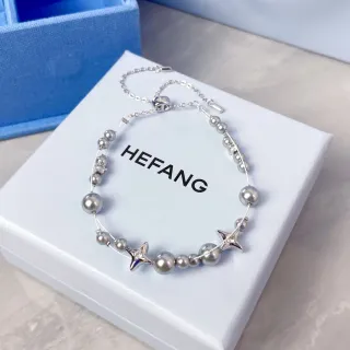 HEFANG إسوارة اللؤلؤ والنجم سحر بلون فضي