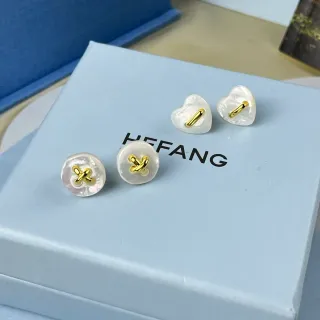 HEFANG মাণক শেল এবং গোল্ড-টোন X-Bar হার্ট এবং চক্রাকার স্টাড ইয়াররিংস