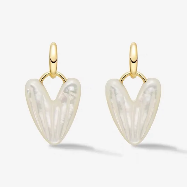 HEFANG Ribbed Heart Mother-of-Pearl Dangling Earrings 2