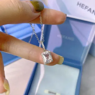 HEFANG Collier Argent Rectangulaire Taille Émeraude Pierre Centrale Monture Halo Pavé