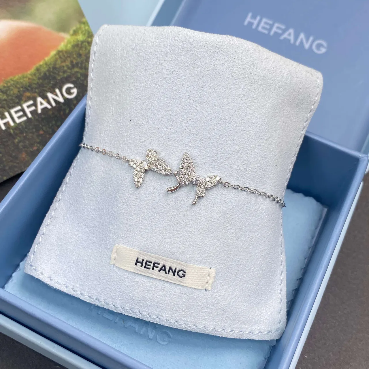 HEFANG Triple Butterfly Pavé Crystal Silver Necklace 4