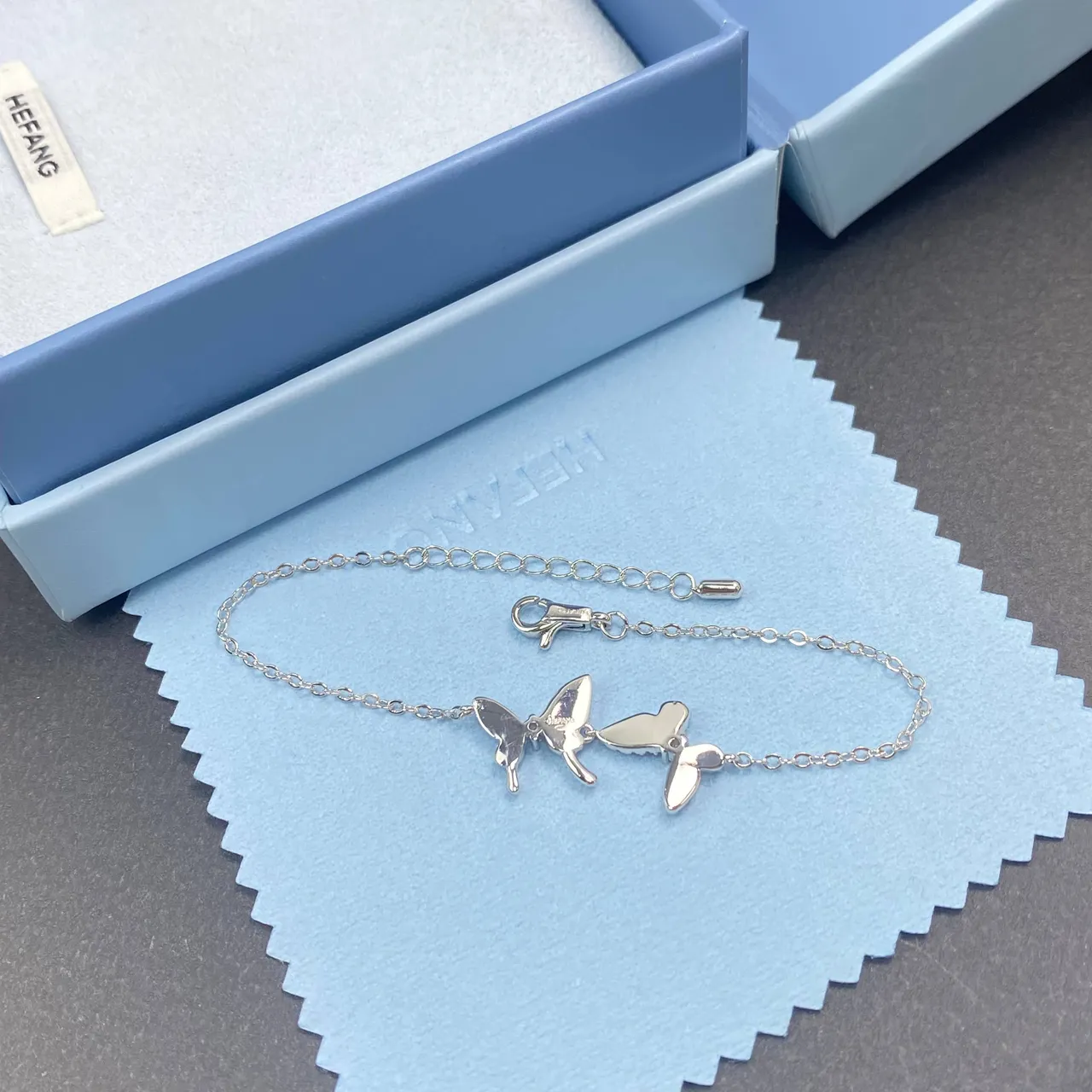 HEFANG Triple Butterfly Pavé Crystal Silver Necklace 5