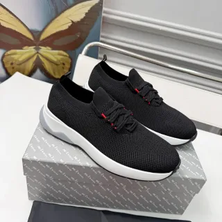 Kiton Zapatillas Lifestyle Slip-On Híbrido Negro Blanco Parte Superior de Tejido