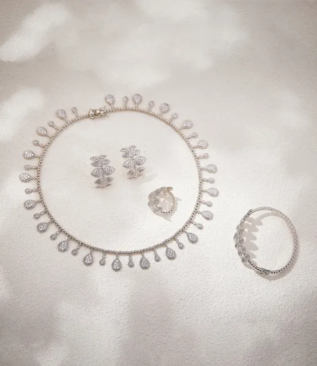 Leaf Motif Pavé Crystal Silver-Tone Earrings 5