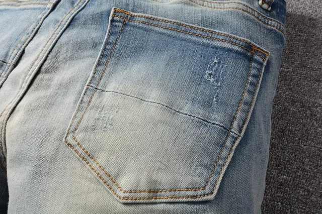 Light-Wash Distressed Star-Print Slim-Fit Jeans 5