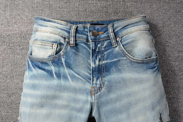 Light-Wash Distressed Star-Print Slim-Fit Jeans 14