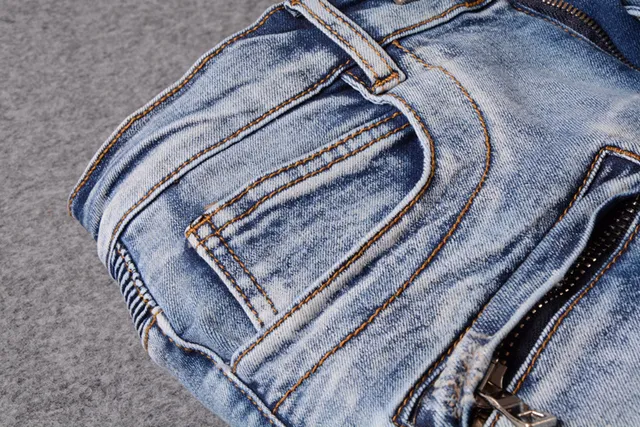 Light-Wash Distressed Zip-Pocket Moto Slim-Fit Jeans 12