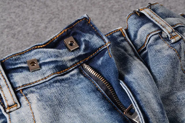 Light-Wash Distressed Zip-Pocket Moto Slim-Fit Jeans 13