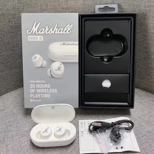 Marshall Mode II 白色黑色光泽面罩 M-Logo 面部 TWS 耳机 3