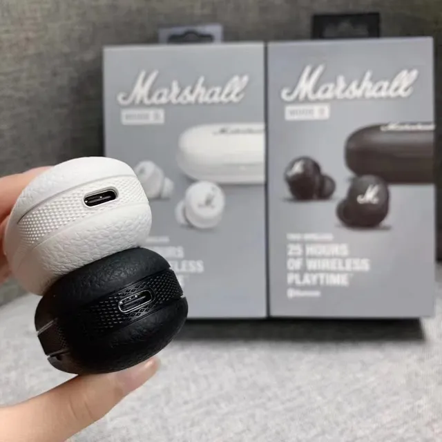 Marshall Mode II 白色黑色光泽面罩 M-Logo 面部 TWS 耳机 6