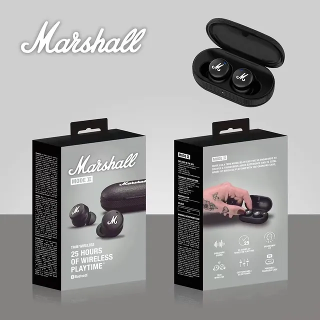 Marshall Mode II 白色黑色光泽面罩 M-Logo 面部 TWS 耳机 8