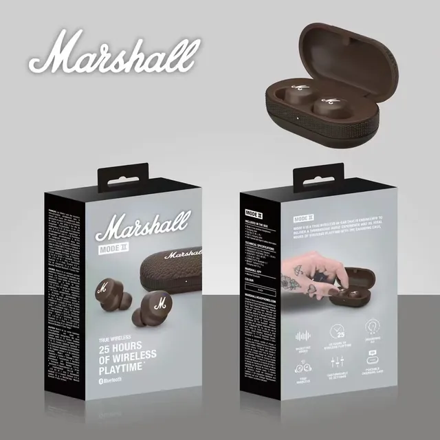 Marshall Mode II 白色黑色光泽面罩 M-Logo 面部 TWS 耳机 9