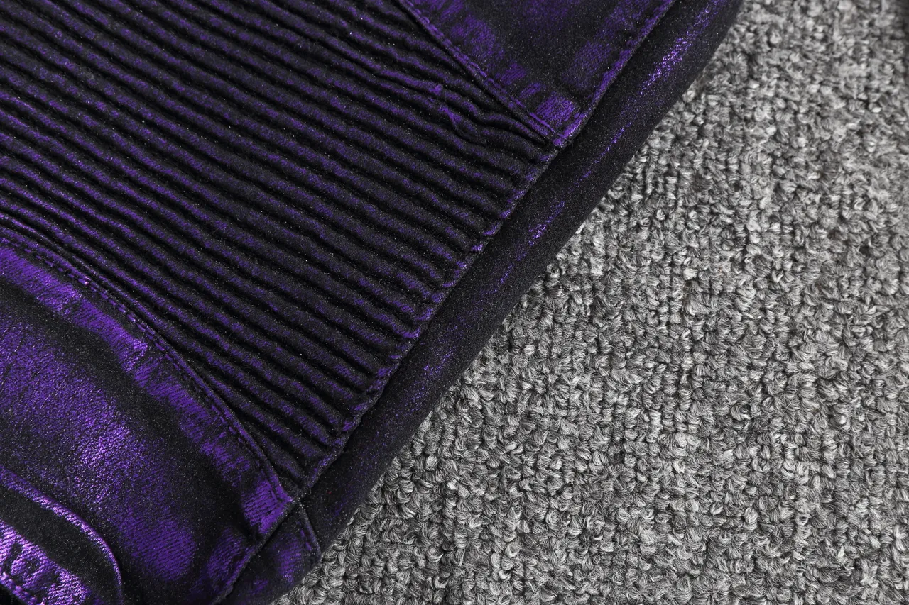 Short Moto Métallique Violet à Côtes 11