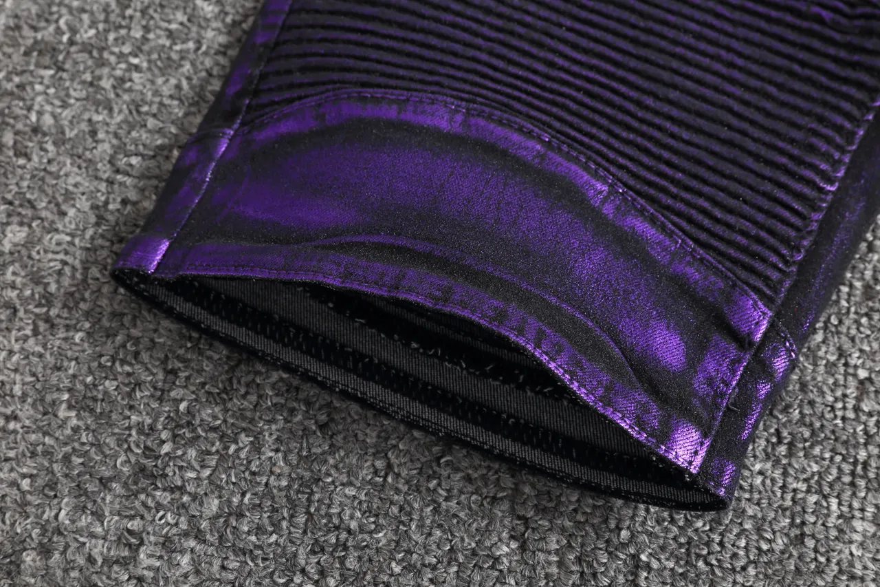 Short Moto Métallique Violet à Côtes 12