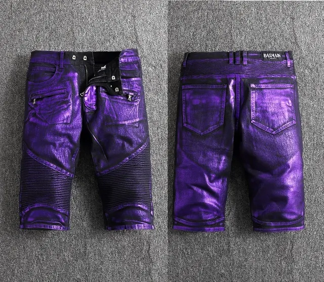 Short Moto Métallique Violet à Côtes 13