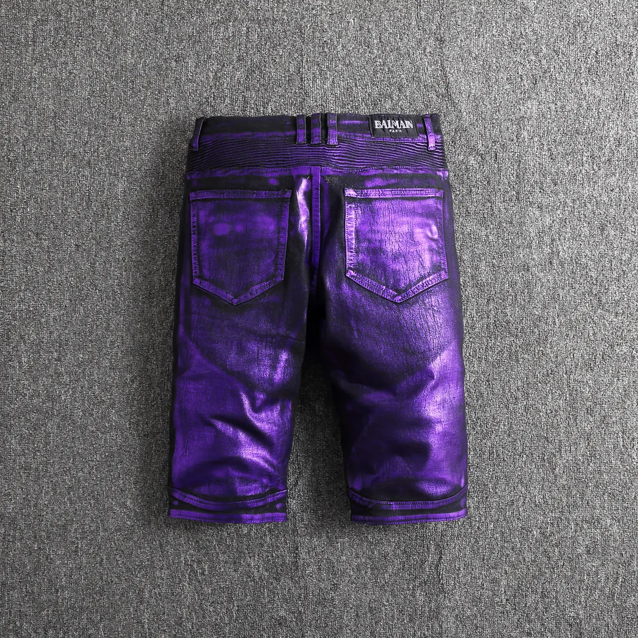 Short Moto Métallique Violet à Côtes 14