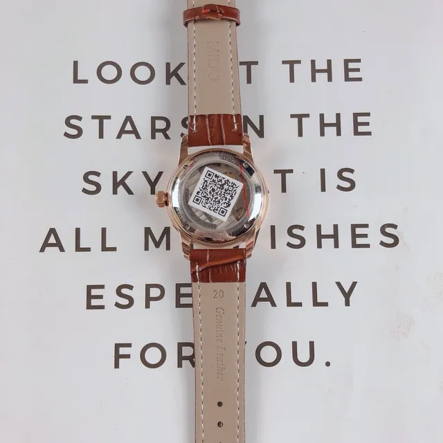 Mido Baroncelli सफेद डायल गुलाबी सोने का टोन भूरी चमड़े की यांत्रिक घड़ी 2