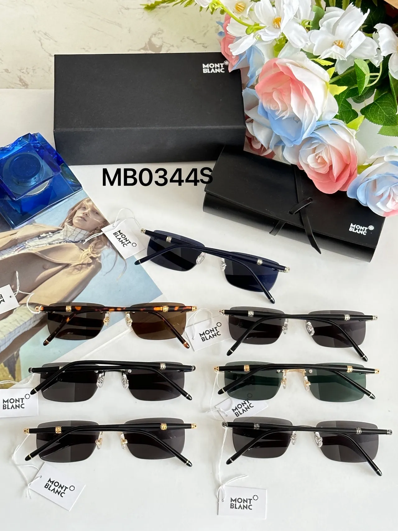 Montblanc 黑金无框矩形太阳镜 9