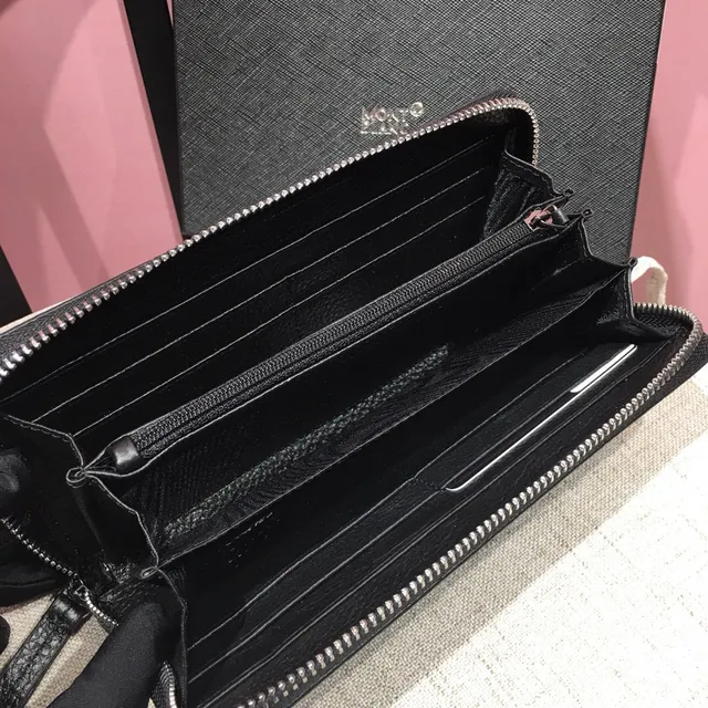 Montblanc Meisterstück काली पेबल्ड चमड़ी लंबी वॉलेट 3