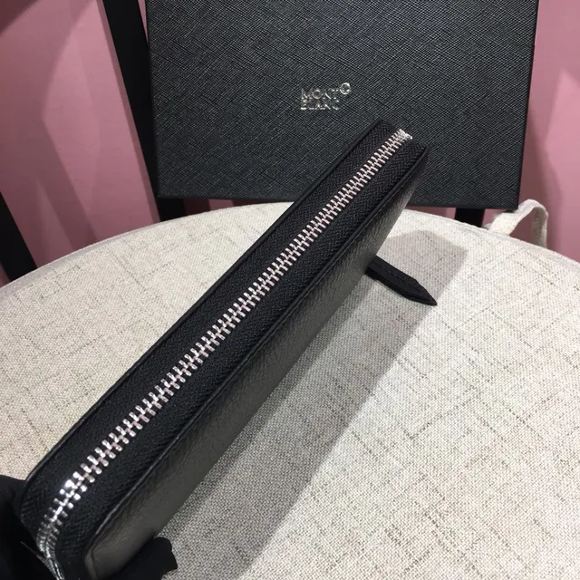 Montblanc Meisterstück काली पेबल्ड चमड़ी लंबी वॉलेट 4