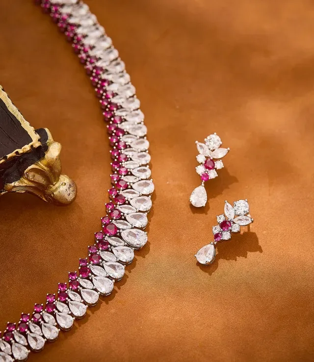 Multi-Row Teardrop and Pink Gemstone Necklace 3